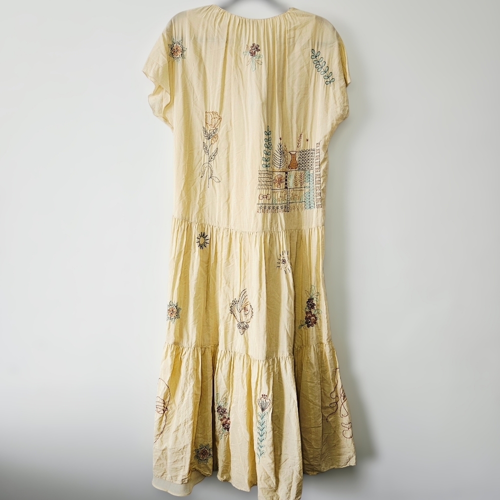 Zara Limited Edition Embroidered Dress Size M Butter Yellow Floral Short Sleeve - Picture 4 of 9